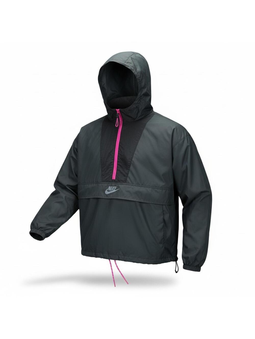 Nike Activewear Anorak Jacket Windrunner Sporty Lightweight Black Pink Size XS